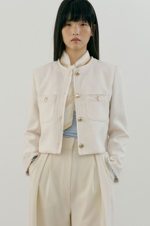 Jane Fringe Tweed Jacket (cream)