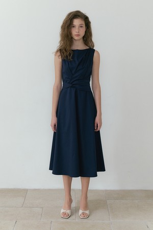 Waist-Twisted Sleeveless Dress (navy)