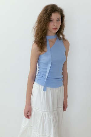 One-shoulder Scarf Sleeveless Knit (sky blue)