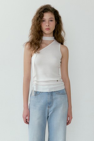 One-shoulder Scarf Sleeveless Knit (ivory)