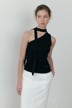 One-shoulder Scarf Sleeveless Knit (black)