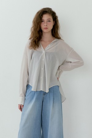 Cozy Stripe See-through Overfit Shirt (beige)