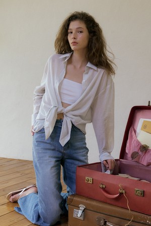 Cozy Stripe See-through Overfit Shirt (sky blue)