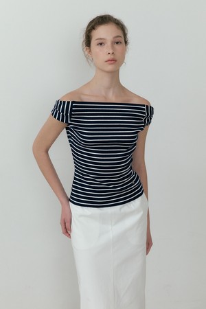 Twisted Stripe Off-shoulder top (navy)