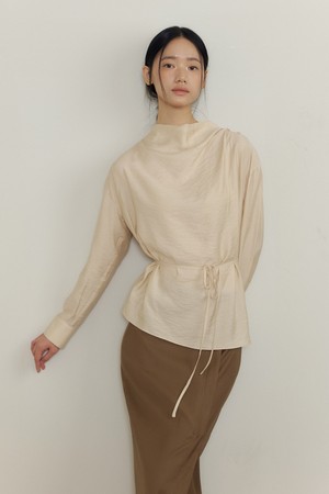 Sleek Silky Cowl Neck Blouse (cream)