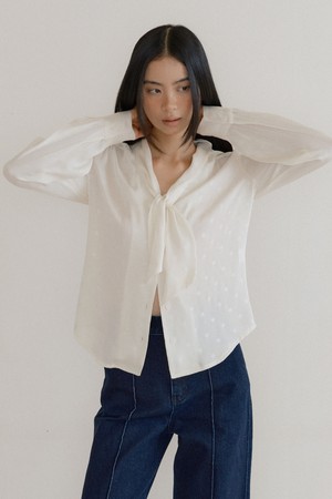 Silken Scarf Blouse (dot cream)