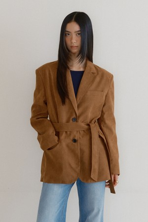 Suede Belted Overfit Jacket (brown)