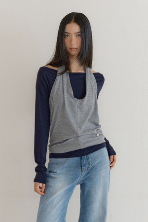Cowl Tank & Boatneck Top Set (gray)