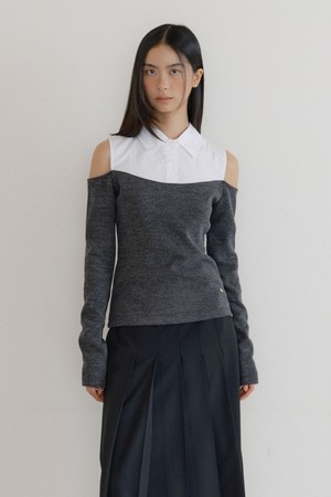 F/W Off-Shoulder Shirt Top (charcoal)
