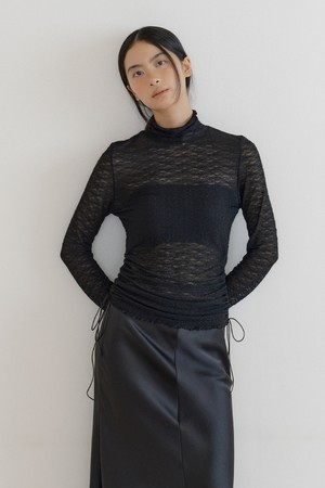 Lace string turtleneck top (black)