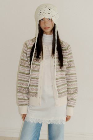 Fair Isle Raglan Sweater Cardigan (cream)