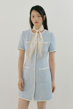 LUCIR ZU ■ Mary Tweed One-piece Lucir zu] Mary Tweed One-piece (sky blue)