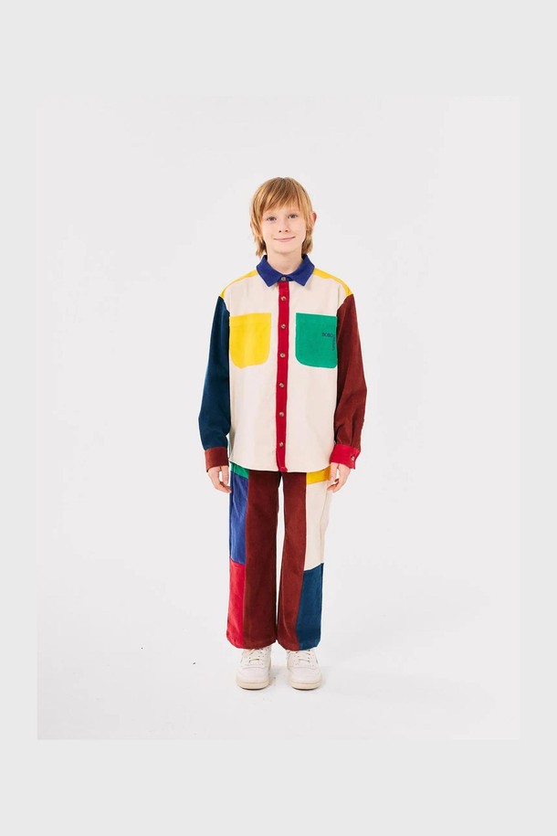 BOBO CHOSES - 의류 - [보보쇼즈 24FW]Bobo Square 자수 Color Block 코듀로이 셔츠