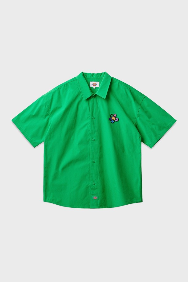 DICKIES - 반팔셔츠 - 디키즈 포플린 오버핏 자수 셔츠 Green