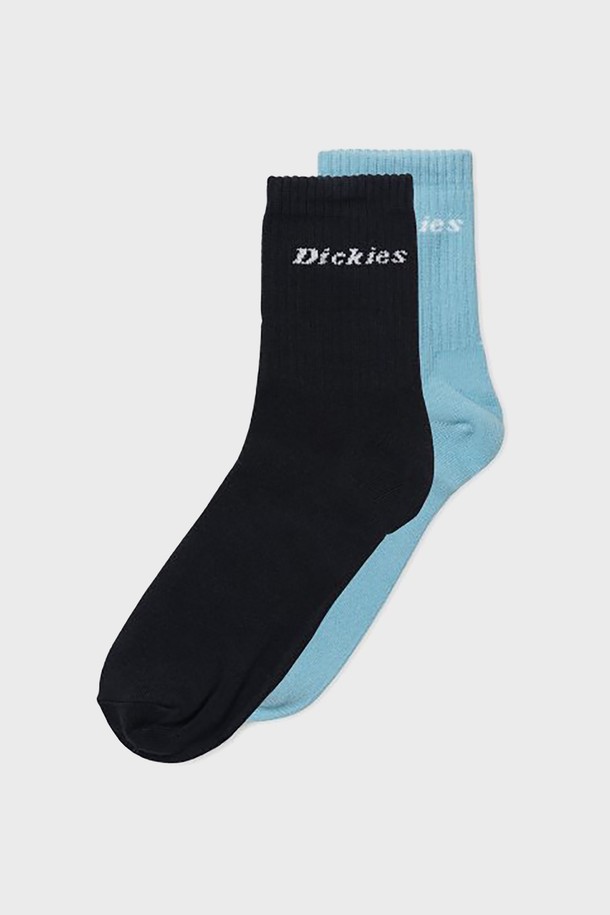 DICKIES - 양말 - 디키즈 타이포 로고 삭스 2팩 Black SkyBlue