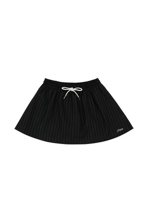 Pinstripe Drawstring Mini Skirt_BLACK-a