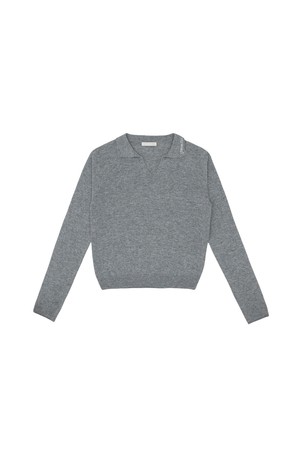 Open Collar Knit Pullover_GREY-a