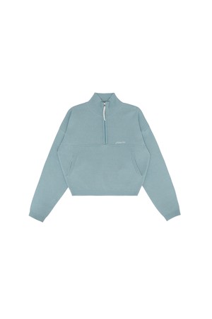 Lettering Embroidered Half-zip Sweater_BLUE-a