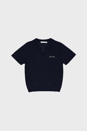 Giant smiley short sleeve knit top_NAVY-a