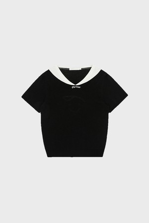 Giant smiley sailor short sleeve knit top_BLACK-a