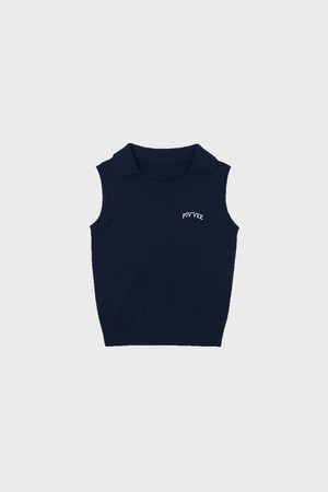 Giant smiley sleeveless knit top_NAVY-a