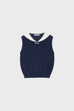 Giant smiley sailor sleeveless knit top_NAVY-a