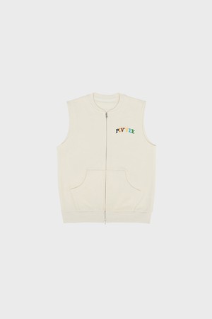 embroidery zip-up sweat vest_BEIGE-a