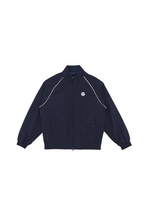 Smiley Patch Blouson Zip-up Jumper_NAVY-a