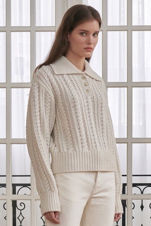 [22FW] Cable Collar Wool Knit - Ivory