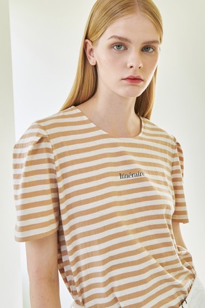 Half Tuck Stripe T-Shirt - Beige