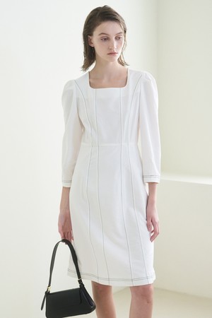 [23SS] Square Neck Stitch Dress - White