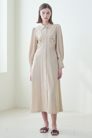 [23SS] Front Shirring Shirts Dress - Beige