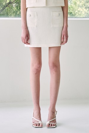 Tweed Pocket Mini Skirt - Ivory