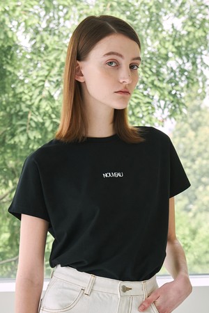 Cap Sleeve Lettering T-Shirt - Black