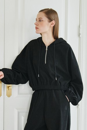 Corduroy Half Zip up - Set up - Black