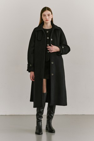 Cashmere Raglan Belted Coat - Black