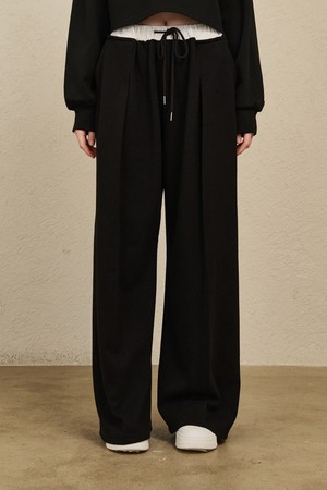 Double Waist Wide Pants - Black