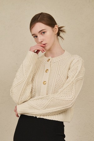 Cable Wool knit Cardigan-Ivory