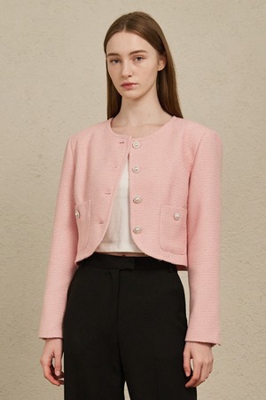 Tweed Pearl Button Jacket - Pink