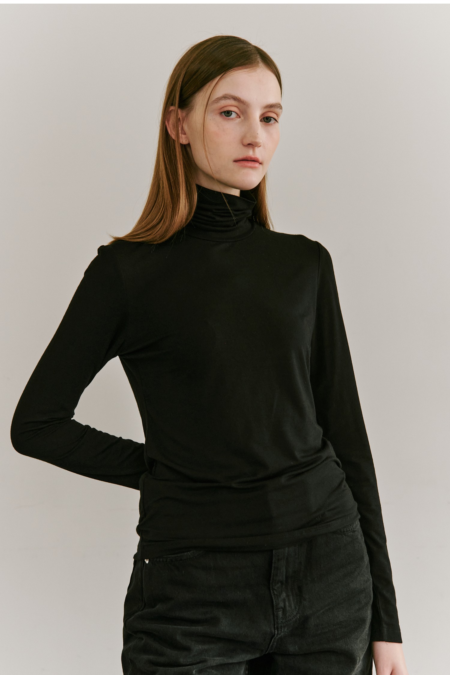 Slim Fit Turtleneck T Shirt Black NOUVE