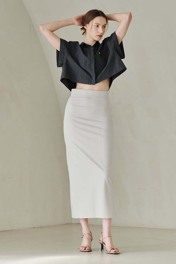 NOUVE - 롱스커트 - Cut Out Slim-fit Long  Skirt -Light Beige