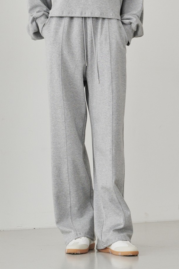 NOUVE - 롱/미디팬츠 - Wide Pintuck Banding Pants - Melange Gray