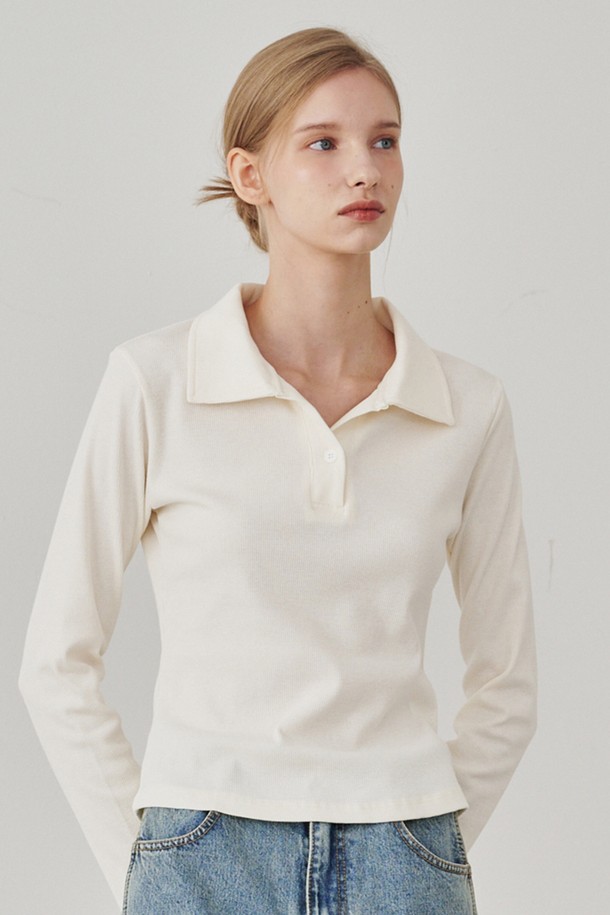 NOUVE - 긴소매 티셔츠 - Slim Fit Collar T-Shirts - Ivory