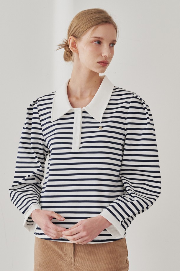 NOUVE - 긴소매 티셔츠 - Stripe Puff Long Sleeve T-Shirts -Navy