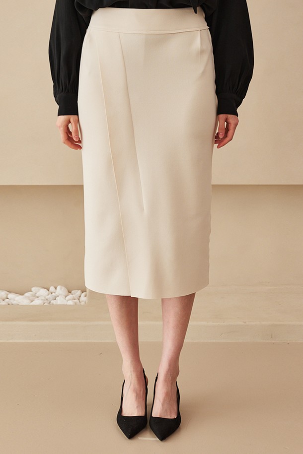 NOUVE - 미디스커트 - Slit Cut Out Skirt - Cream