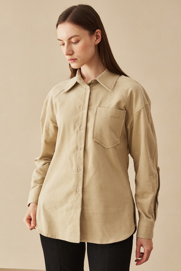 NOUVE - 블라우스 - Corduroy Curved Sleeve Blouse -Beige