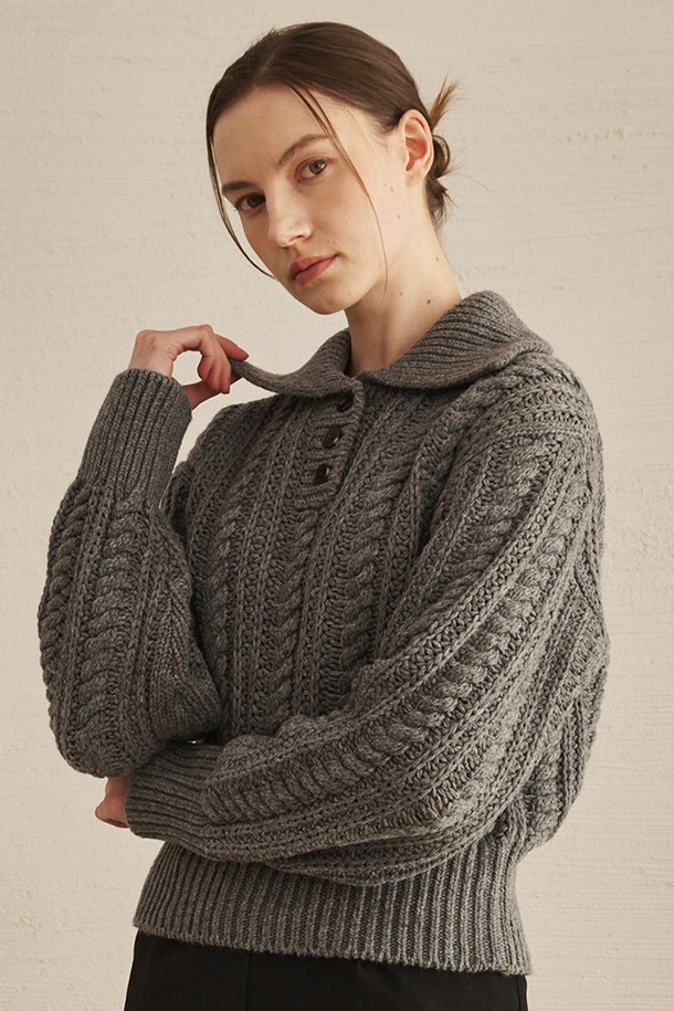 NOUVE - 스웨터 - Cable Collar Wool Knit - M/Gray