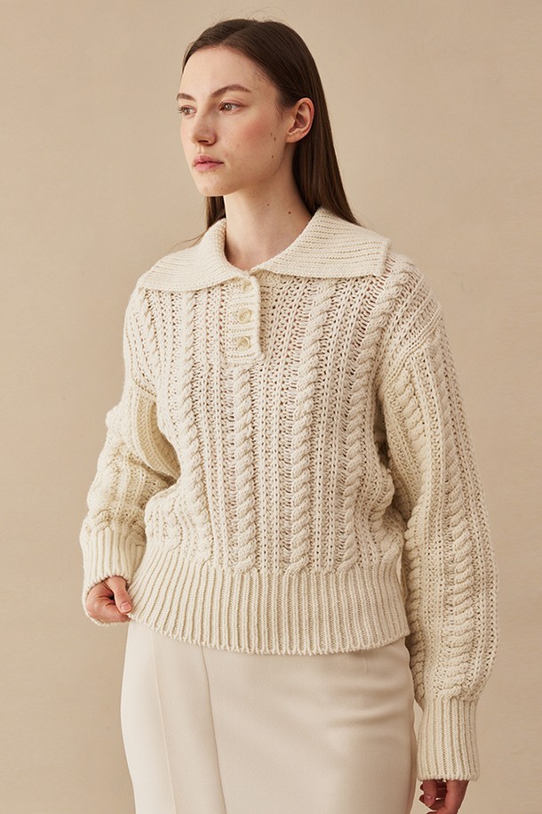 NOUVE - 스웨터 - Cable Collar Wool Knit - Ivory