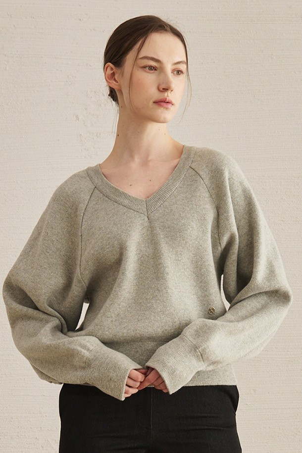 NOUVE - 스웨터 - Cashmere V-Neck Knit - Light Gray