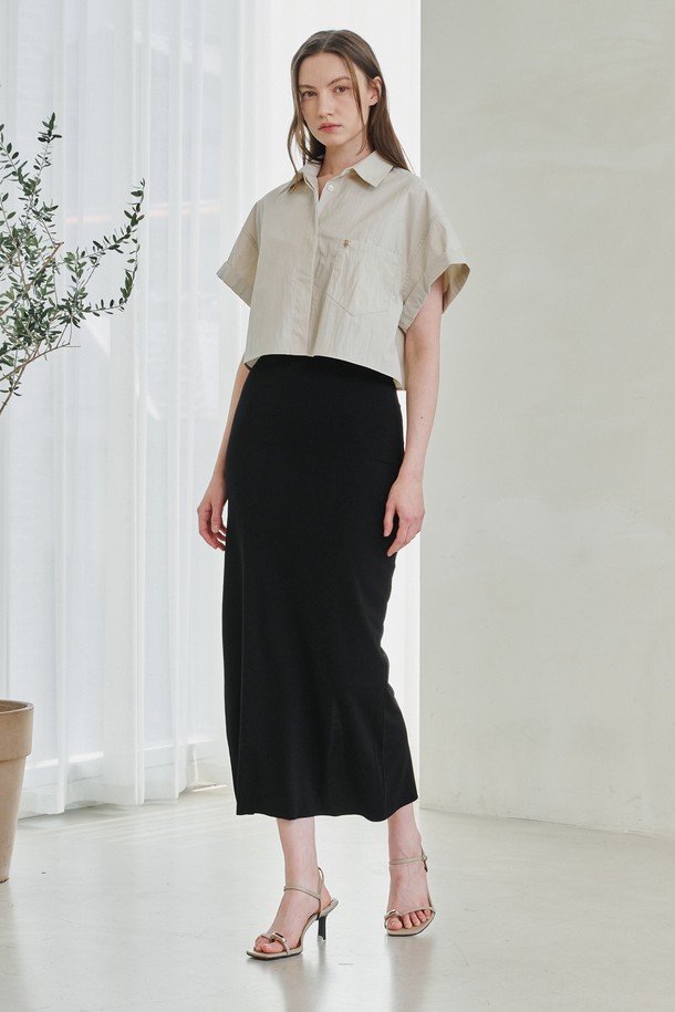 NOUVE - 롱스커트 - Cut Out Slim-fit Long  Skirt -Black